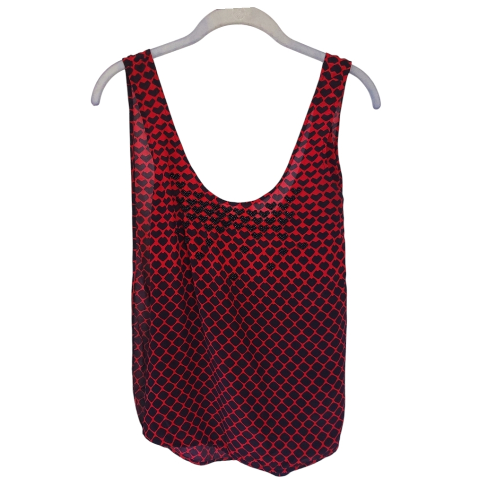 Club Monaco Silk Beaded Heart Tank Top M Red Black Date Night Romantic